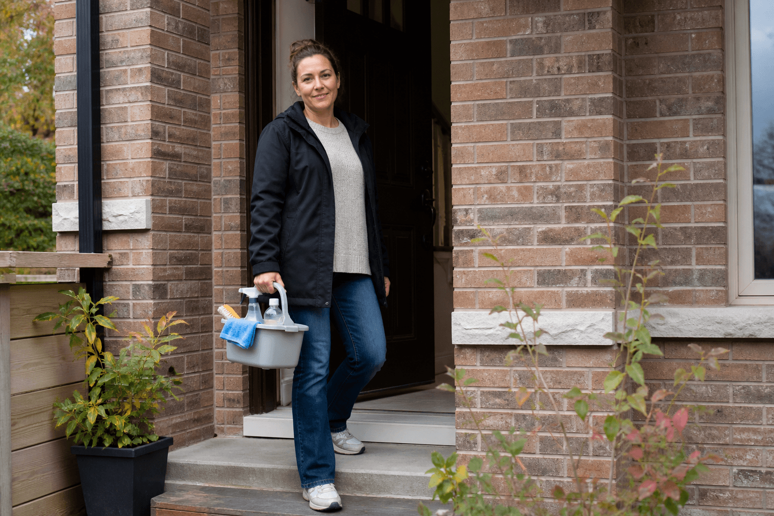 A home cleaning provider arriving at a London home
